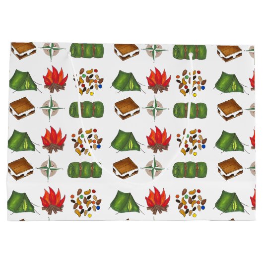 サマーキャンプキャンピングテンファイアーコンパス抱き枕 ラージペーパーバッグ (裏面)