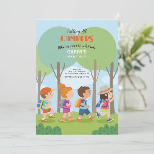 サマーキャンプバディーズ誕生日招待状 招待状 (スタンド正面)