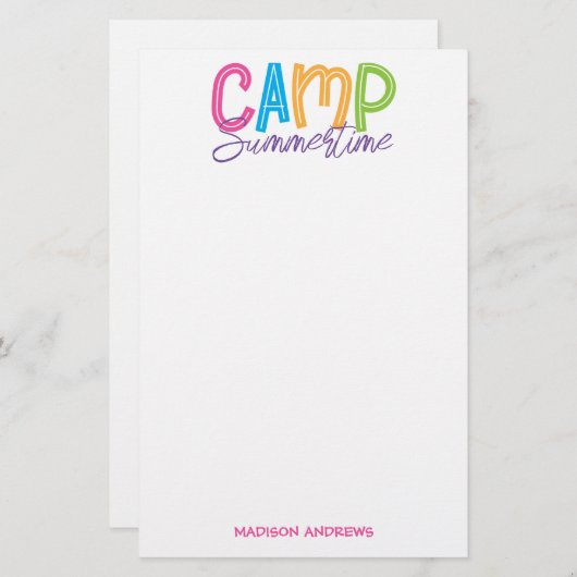 サマーキャンプパーソナライズされた文房具 便箋 (正面/裏面)