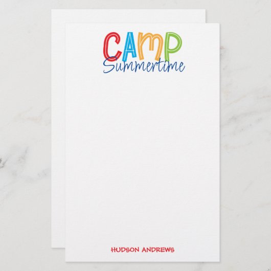 サマーキャンプパーソナライズされた文房具 便箋 (正面/裏面)