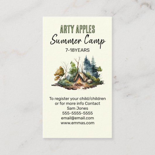 サマーキャンプビジネスカード – ウッドランドデザイン 名刺 (正面)