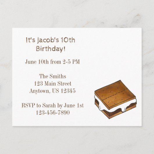 サマーキャンプファイアーズモーレスバースデーパーティーの招待 インビテーションポストカード (裏面)