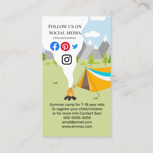 サマーキャンプ場のビーチキャンプの春休み 名刺 (裏面)