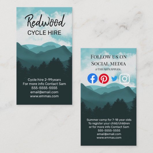 サマーキャンプ場の森林サイクリング山 名刺 (正面/裏面)