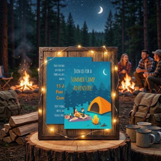 サマーキャンプ招待状 | 手描きデザイン 招待状