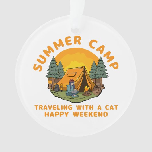 サマーキャンプ旅行と猫 オーナメント (正面)