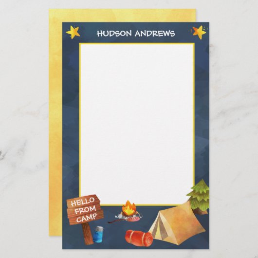 サマーキャンプ水彩文具パーソナライズされた具 便箋 (正面/裏面)