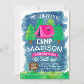 サマーキャンプ、キャンプ誕生日 招待状 (正面)