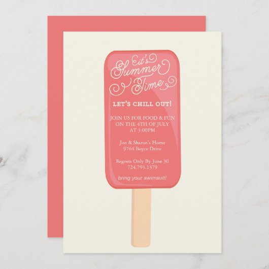 サマークックアウトパーティの招待状- Popsicle 招待状 (正面/裏面)