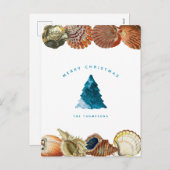 サマークリスマスビーチシーシェル名前をカスタムする シーズンポストカード (正面/裏面)