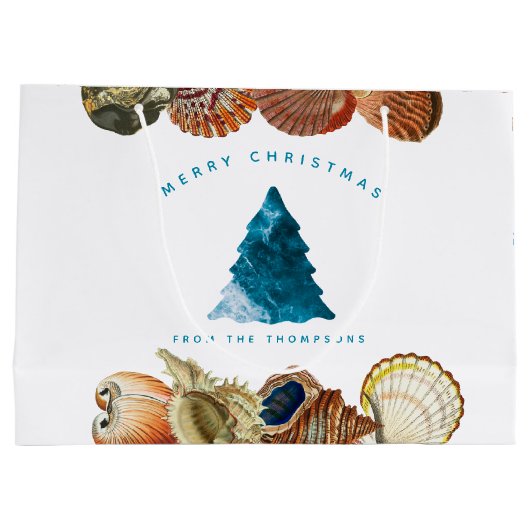 サマークリスマスビーチシーシェル名前をカスタムする ラージペーパーバッグ (裏面)