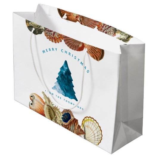 サマークリスマスビーチシーシェル名前をカスタムする ラージペーパーバッグ (裏面アングル)