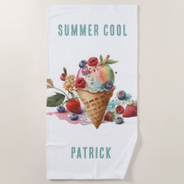 サマークールアイスカラフルクリームコーン ビーチタオル