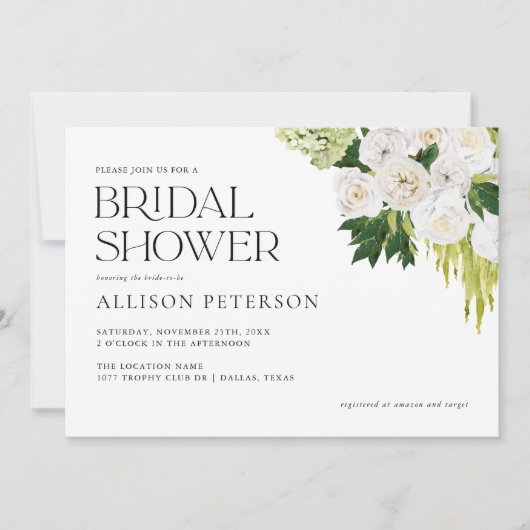 サマーグエレガントリーリーフローラブライダルシャワー 招待状 (正面)