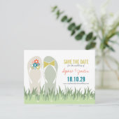 サマーグラスデイジーかわいいビーチサンダルデートを保存 案内ポストカード (スタンド正面)