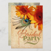 サマーグランジピーコックフェザーブライダルパーティ招待状 招待状 (正面/裏面)