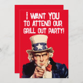 サマーグリルアウトBBQパーティーおじさん同じ招待状 招待状 (正面/裏面)