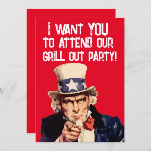 サマーグリルアウトBBQパーティーおじさん同じ招待状 招待状 (正面/裏面)