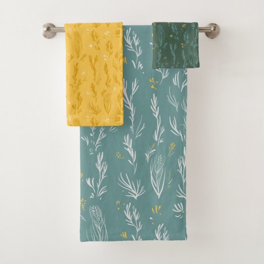 サマーグリーングラス日当たりの良い黄色と青のタオルセット バスタオルセット (インサイチュ)