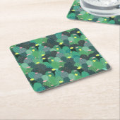 サマーグリーンティール（緑がかった色）サボテン金ゴールドドットかわいいデザイン スクエアペーパーコースター (アングル)