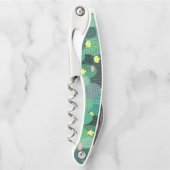 サマーグリーンティール(緑がかった色)サボテン金ゴールドドットかわいいデザイン ソムリエナイフ (正面)