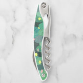 サマーグリーンティール(緑がかった色)サボテン金ゴールドドットかわいいデザイン ソムリエナイフ (裏面)