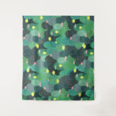 サマーグリーンティール(緑がかった色)サボテン金ゴールドドットかわいいデザイン タペストリー (正面)