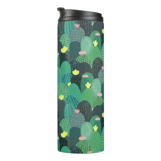 サマーグリーンティール(緑がかった色)サボテン金ゴールドドットかわいいデザイン タンブラー (回転右)