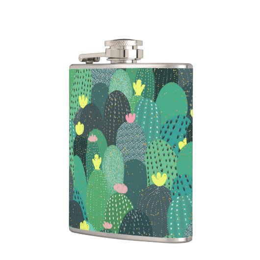 サマーグリーンティール(緑がかった色)サボテン金ゴールドドットかわいいデザイン フラスク (左)