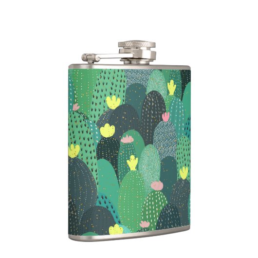 サマーグリーンティール（緑がかった色）サボテン金ゴールドドットかわいいデザイン フラスク (右)