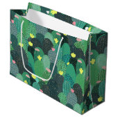 サマーグリーンティール（緑がかった色）サボテン金ゴールドドットかわいいデザイン ラージペーパーバッグ (正面アングル)