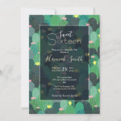 サマーグリーンティール（緑がかった色）サボテン金ゴールドドットかわいいデザイン 招待状 (正面)