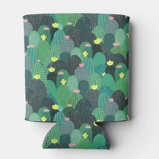 サマーグリーンティール（緑がかった色）サボテン金ゴールドドットかわいいデザイン 缶クーラー (裏面)