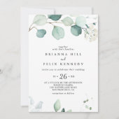 サマーグリーンユーカリのカジュアル葉結婚の 招待状 (正面)