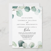サマーグリーンユーカリのスペインの葉結婚の 招待状 (正面)