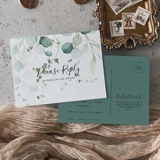 サマーグリーンユーカリプタスメニュー選択RSVPポストカード ポストカード