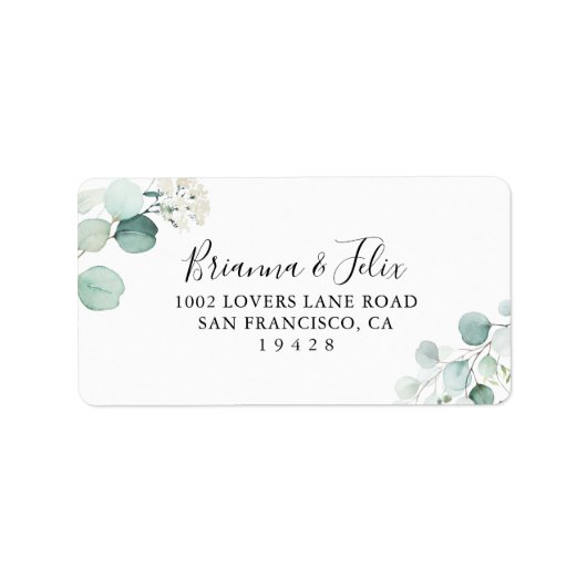 サマーグリーンユーカリプタスリーフウェディングRSVPアドレス ラベル (正面)