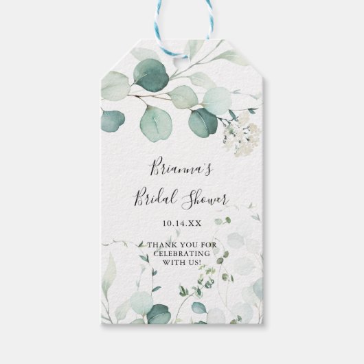 サマーグリーンユーカリプタスリーフブライダルシャワー ギフトタグ (正面)