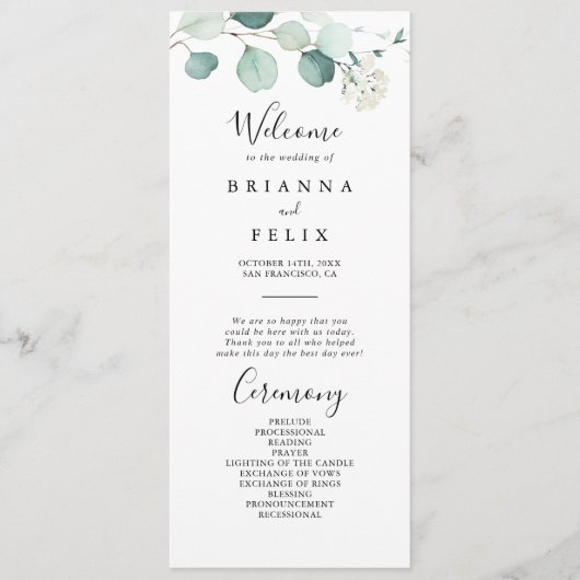 サマーグリーンユーカリプタスリーフ結婚式 プログラム (正面)