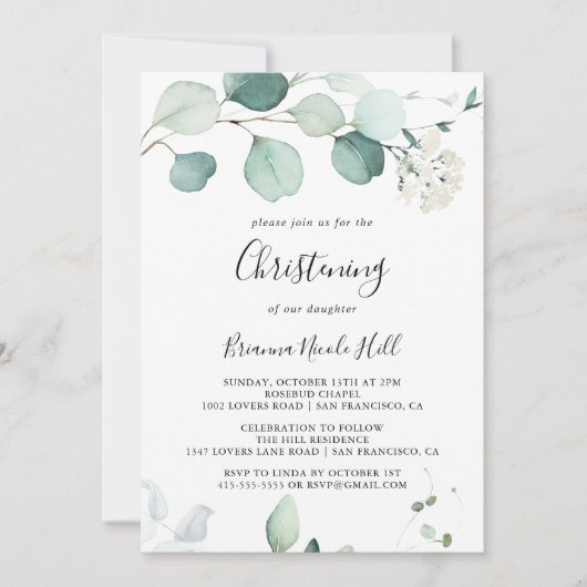 サマーグリーンユーカリプタスリーフ《キリスト教》洗礼式や命名式 招待状 (正面)