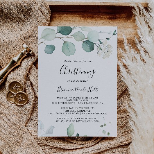 サマーグリーンユーカリプタスリーフ《キリスト教》洗礼式や命名式 招待状