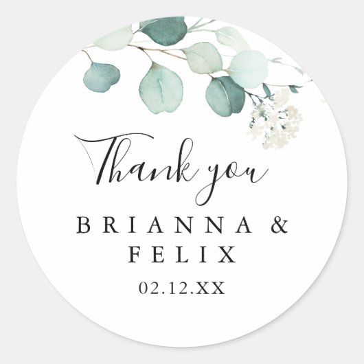 サマーグリーンユーカリプトゥスサンキューユー結婚式の引き出物 ラウンドシール (正面)
