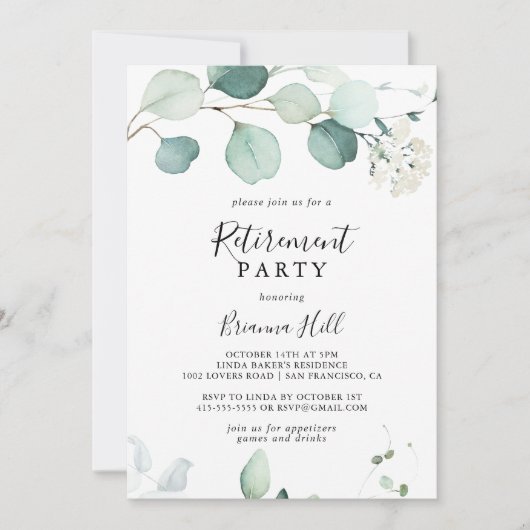 サマーグリーンユーカリプトゥス葉樹退位パーティー 招待状 (正面)