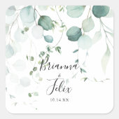 サマーグリーンユーカリ結婚の封筒用シール スクエアシール (正面)