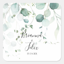 サマーグリーンユーカリ結婚の封筒用シール スクエアシール