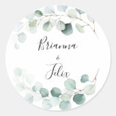サマーグリーンユーカリ結婚の封筒用シール ラウンドシール (正面)