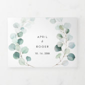 サマーグリーンユーカリ結婚の葉 三つ折り招待状 (カバー)