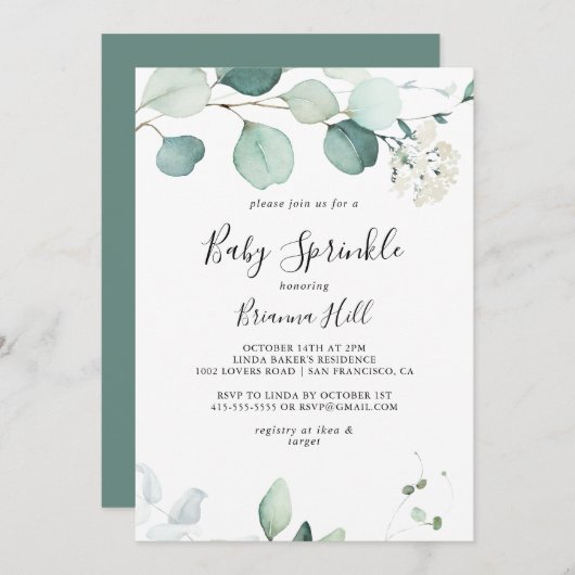サマーグリーンユーカリ葉ベビー散布 招待状 (正面/裏面)