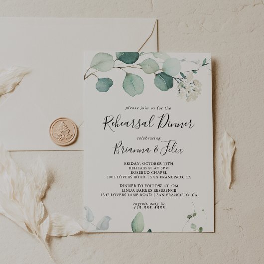 サマーグリーンユーカリ葉リハーサルディナー 招待状
