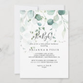 サマーグリーンユーカリBabyQベビーシャワーバーベキュー 招待状 (正面)